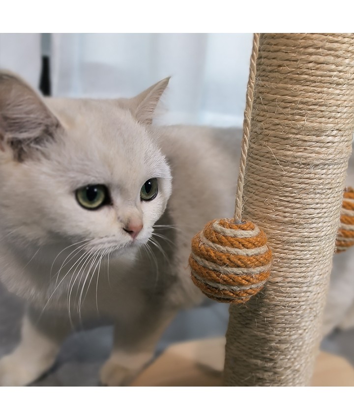 Short Plush Wooden Cat Tree