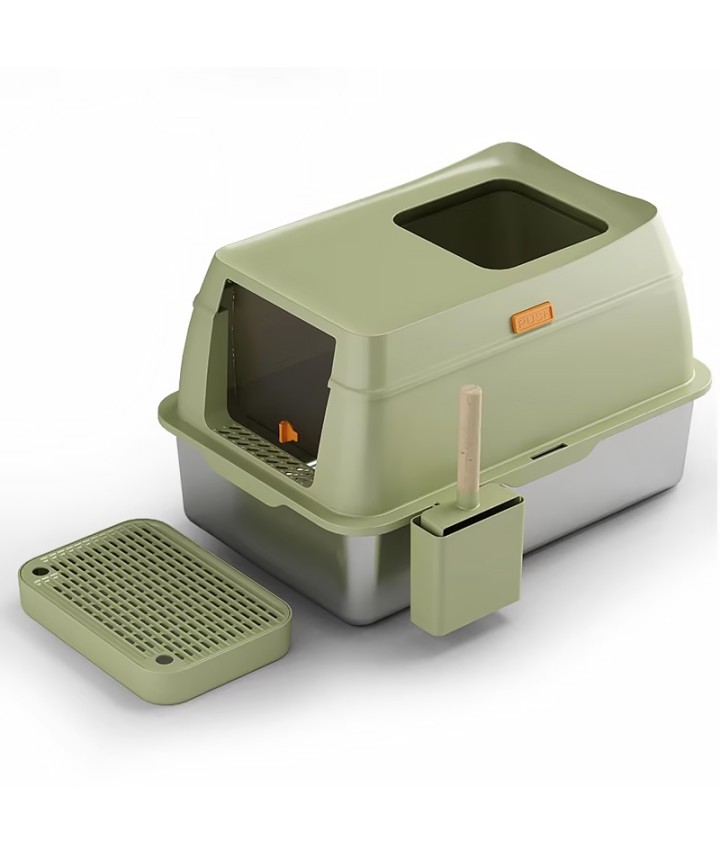 Splash-Proof Stainless Steel Cat Litter Box 