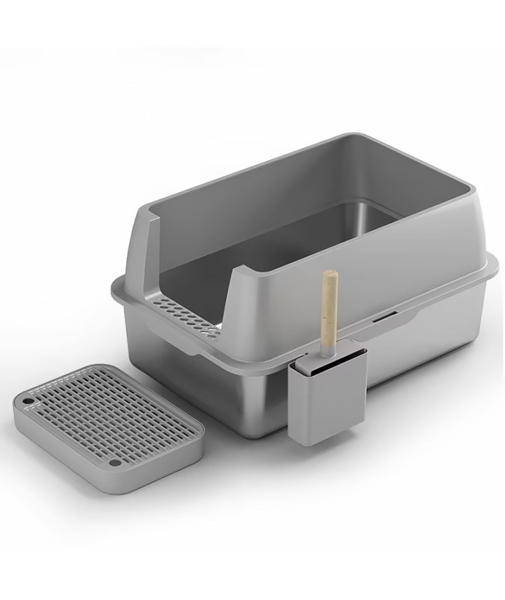 Splash-Proof Stainless Steel Cat Litter Box 