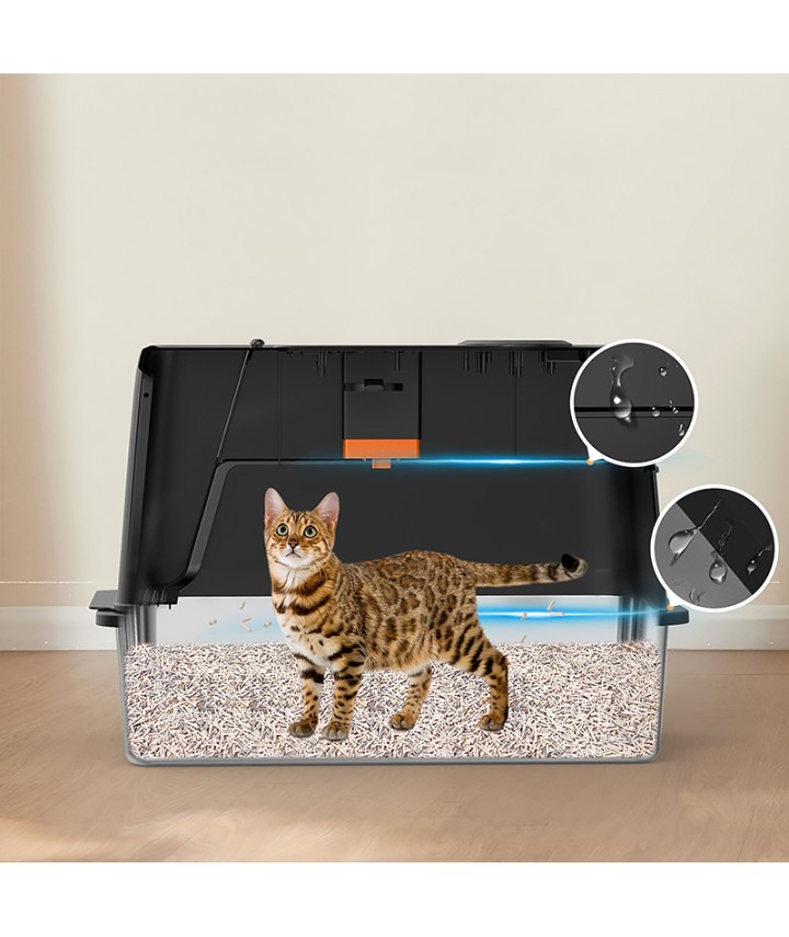 Semi-Enclosed Stainless Steel Cat Litter Box