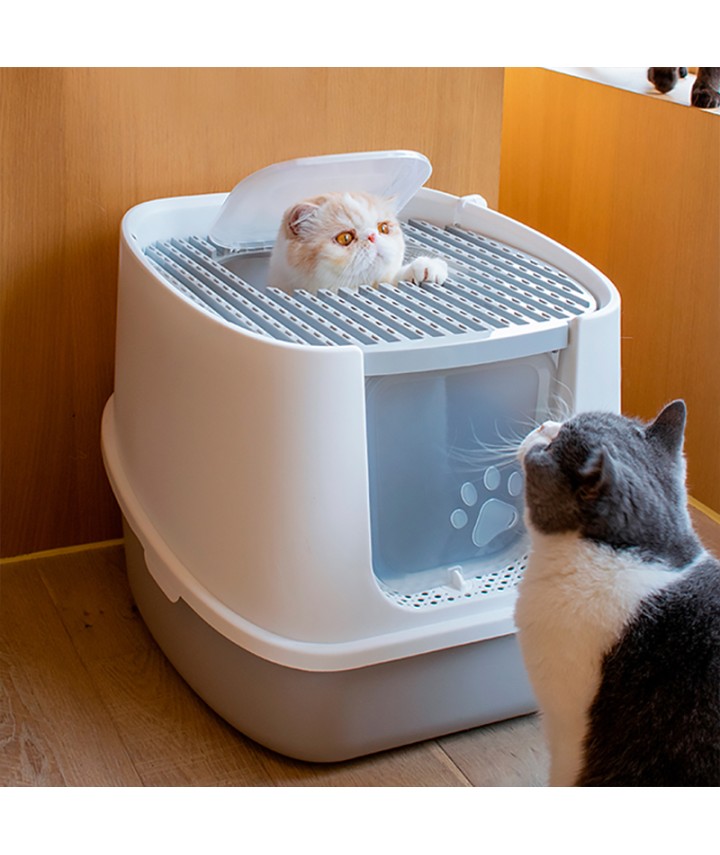 Hinged-Top Cat Litter Box